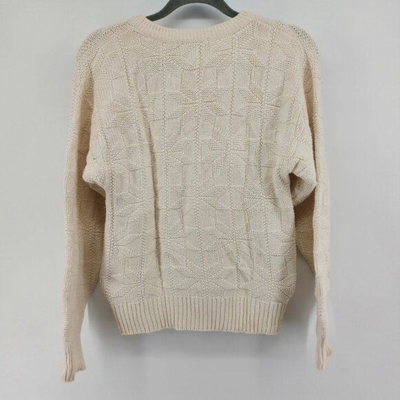 L.L.Bean Cotton Cream Snowflake Knit Crewneck Sweater Size Medium - Picture 4 of 4